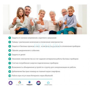 Camelion Smart Home SZD/SH/4х1,5/WIFI (Сетевой фильтр 4гн.1,5м.,16A 4000В, USB+Type-С, WiFi+Счетчик)