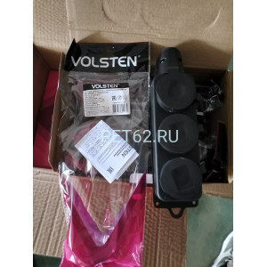 Колодка каучуковая 3-х местная Volsten S1-M3Z Black, колодка каучуковая штепсельная с защит. крышкой IP44 3 мест черная с землей 