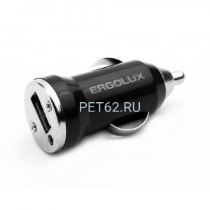 Автомобильный адаптер Ergolux ELX-CA01P-C02 ПРОМО (Автомобильный адаптер 1USB, 12В, 5V/2А, LED, Черный, Пакет )