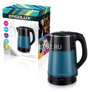 Чайник электрический Ergolux ELX-KS14-C44 черый/зеленый (чайник нерж.сталь/пластик, 2,3л, 220-240В, 1800 Вт)