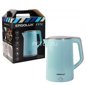 Чайник электрический Ergolux ELX-KS12-C13 голубой PRO (чайник нерж.сталь/пластик, 1.8л, 220-240В, 2200 Вт)