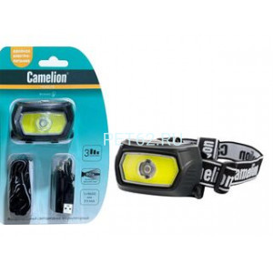 Фонарь налобный Camelion LED53413 (фонарь налоб, аккум 3,7В, карбон, COB+LED, 3 Вт, 3 реж, 3 x AAA, Type-C, блист.)