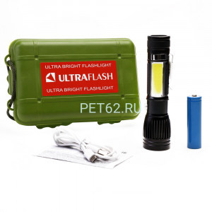 Светодиодный фонарь Ultraflash LED5333  (фонарь аккум. 4В, черный, LED+COB, 3 Вт, фокус, 4 реж, Micro-USB, бокс)