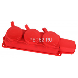 Колодка каучуковая 3-х местная Volsten Sb1-M3Z Red, колодка каучуковая штепсельная IP44 3 мест Красная с землей (Модель РП 16-334)