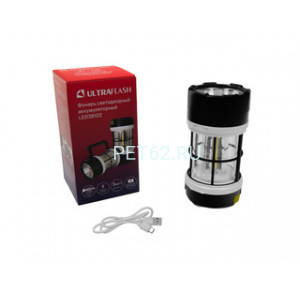 Фонарь кемпинговыйUltraflash LED38102  (фонарь акк. черн./бел., LED+3COB, 5 реж., Micro-USB, PowerBank, пластик, кор.)