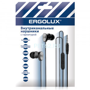 Наушники вакумные с микрофоном проводные Ergolux ELX-WHP02P-C02 ПРОМО (Наушники вакумные с микрофоном проводные, 3.5мм, 1,2м, Черные, Пакет)