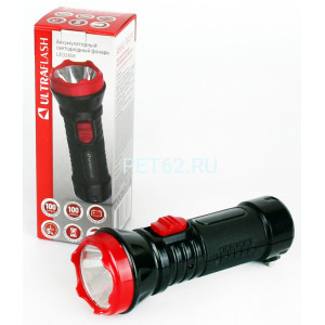 Светодиодный фонарь Ultraflash LED3858  (фонарь аккум. 220В, черный, 1 LED, 2 режима,SLA, пластик, коробка)