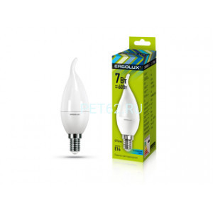Светодиодная лампа  Ergolux LED-CA35-7W-E14-4K (Эл.лампа светодиодная Свеча на ветру 7Вт E14 4500K 172-265В)