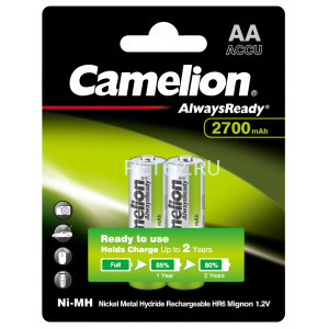 Аккумулятор никель-металлгидридный Camelion Always Ready AA-2700mAh Ni-Mh BL-2 (NH-AA2700BP2, аккумулятор,1.2В)