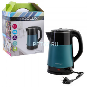 Чайник электрический Ergolux ELX-KS14-C44 черый/зеленый (чайник нерж.сталь/пластик, 2,3л, 220-240В, 1800 Вт)