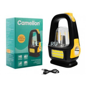 Фонарь кемпинговыйCamelion LED56325 (фонарь акк. желт /черн., LED+флм+COB, 3 реж., Type-C,солн.,PB,2,4А-ч,пласт., кор)