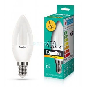 Светодиодная лампа Camelion LEDRB/5-C35/830/E14 (Эл.лампа светодиодная 5Вт 220В, LED-M C37 5W 3000K E14)