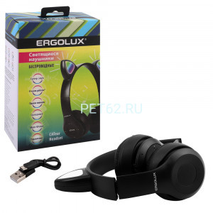 Наушники накладные беспроводные Ergolux ELX-BTHP02-C02 (Наушники накладные беспроводные, Ушки, FM, MP3, микрофон, Черные, Коробка)