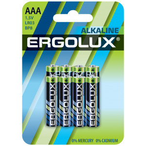 Батарейка алкалиновая Ergolux Alkaline BL8 LR03  (LR03 BP8, мизинчиковая батарейка ААА 1.5В)