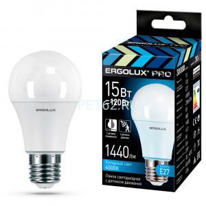 Светодиодная лампа Ergolux LED-A60P-15W-E27-4K PRO (Эл.лампа светодиодная ЛОН 15Вт Е27 4500К 220-240В с датчиками)