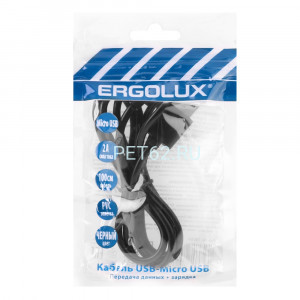 Кабель Ergolux ELX-CDC01P-C02 ПРОМО (Кабель USB Micro USB, 2А, 1м, Черный, Зарядка+Передача данных, Пакет )