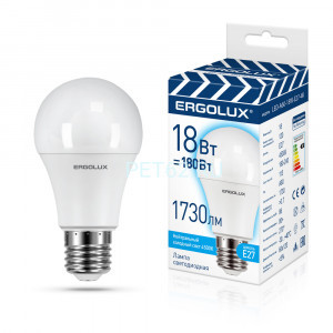 Светодиодная лампа Ergolux LED-A60-18W-E27-4K (Эл.лампа светодиодная ЛОН 18Вт Е27 4500К 172-265В, ПРОМО)