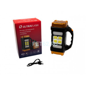 Фонарь  - прожекторUltraflash LED38100  (фонарь акк. черн./охра, 76LED+4COB, 4 реж., Type-C, PowerBank, пласт., короб.)