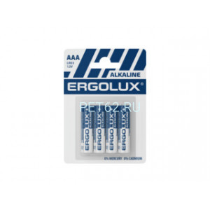 Батарейка Ergolux Alkaline LR03 BL-4 (ПРОМО, LR03 BL4PR, мизинчиковая батарейка ААА 1.5В)
