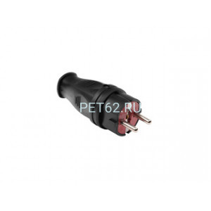 Volsten S1-PZ Black Вилка прямая каучуковая черная с/з 16A IP44