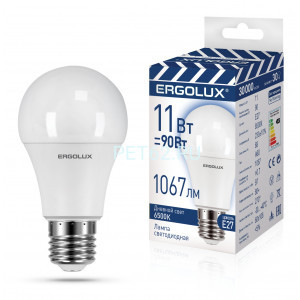 Светодиодная лампа Ergolux LED-A60-11W-E27-6K (Эл.лампа светодиодная ЛОН 11Вт Е27 6500К 220-240В, ПРОМО)