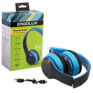 Наушники накладные беспроводные Ergolux ELX-BTHP01-C06 (Наушники накладные беспроводные, FM, MP3, микрофон, Синие, Коробка)