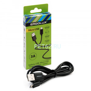 Кабель Ergolux ELX-CDC01-C02 (Кабель USB-Micro USB, 3А, 1,2м, Черный, Зарядка+Передача данных, Коробка)