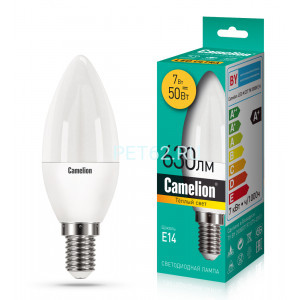 Светодиодная лампа Camelion LEDRB/7-C35/830/E14 (Эл.лампа светодиодная 7Вт 220В, LED-M C37 7W 3000K E14)
