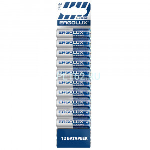 Батарейка алкалиновая Ergolux Alkaline  BP12 LR6  (ПРОМО, LR6 BP12, пальчиковая батарейка АА 1.5В)