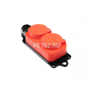 Volsten S1-M2Z Red Колодка штепс. с защит. крышкой каучук. 2-х местн. красн. с/з IP44 