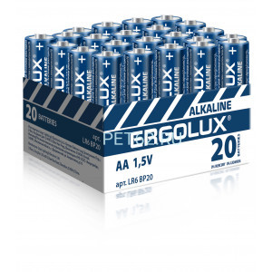 Батарейка алкалиновая Ergolux Alkaline BP20 LR6 (ПРОМО, LR6 BP20, пальчиковая батарейка 1.5В)
