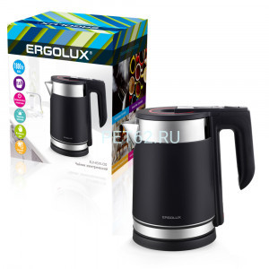 Чайник электрический Ergolux ELX-KS10-C02 черный (чайник нерж.сталь/пластик, 1.8л, 220-240В, 1800 Вт)