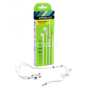 Наушники вкладыши с микрофоном проводные Ergolux ELX-WHP02-C01 (Наушники вкладыши с микрофоном проводные, 3.5мм, 1,2м, Белые, Коробка)