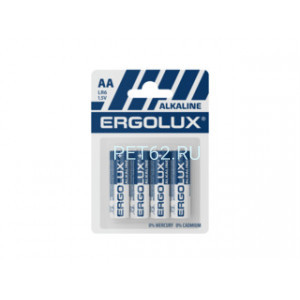 Батарейка Ergolux Alkaline LR6 BL-4 (ПРОМО, LR6 BL4PR, пальчиковая батарейка АА 1.5В)