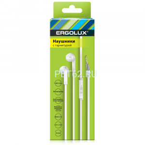 Наушники вкладыши с микрофоном проводные Ergolux ELX-WHP02-C01 (Наушники вкладыши с микрофоном проводные, 3.5мм, 1,2м, Белые, Коробка)