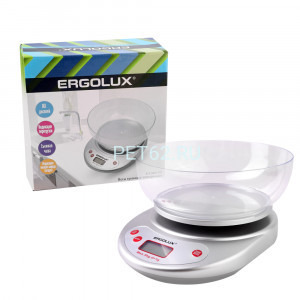 Весы Ergolux ELX-SK05-C03 серые металлик (весы кухонные до 5 кг со съемной чашей)