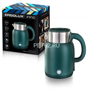 Чайник электрический Ergolux ELX-KS13-C05 зеленый PRO (чайник нерж.сталь/пластик, 1.6л, 220-240В, 2000 Вт)