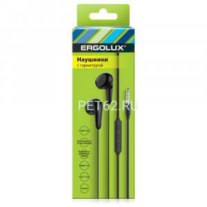 Наушники вкладыши с микрофоном проводные Ergolux ELX-WHP01-C02 (Наушники вкладыши с микрофоном проводные, 3.5мм, 1,2м, Черные, Коробка)