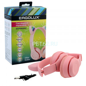Наушники накладные беспроводные Ergolux ELX-BTHP02-C14 (Наушники накладные беспроводные, Ушки, FM, MP3, микрофон, Розовые, Коробка)