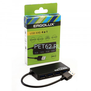 Разветвитель USB Ergolux ELX-SLP01-C02 (Разветвитель USB-4USB, 2А, Черный, Коробка)