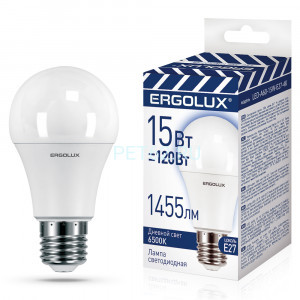 Светодиодная лампа Ergolux LED-A60-15W-E27-6K (Эл.лампа светодиодная ЛОН 15Вт Е27 6500К 220-240В, ПРОМО)