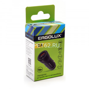 Автомобильный адаптер Ergolux ELX-CA01-C02 (Автомобильный адаптер 1USB+1Type C, 12В, 5V/3А, LED, Черный, Коробка)