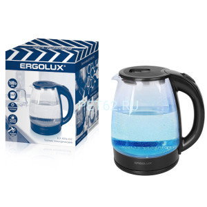 Чайник электрический Ergolux ELX-KG06-C02 черный ПРОМО (чайник стеклянный, 1.8л, 220-240В, 1600 Вт)