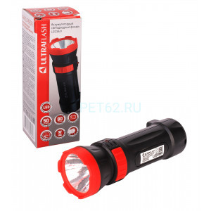 Светодиодный фонарь Ultraflash LED3849   (фонарь аккум. 220В, черный, 1 LED, 2 режима,SLA, пластик, коробка)