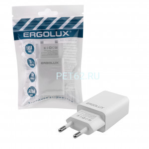 Сетевой адаптер Ergolux ELX-РA01P-C01 ПРОМО (Зарядка 10Вт 1USB, 100-220В, 5V/2А, Белый, Пакет)