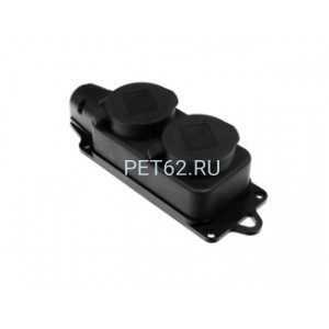 Volsten S1-M2Z Black Колодка штепс. с защит. крышкой каучук. 2-х местн. чёрн. с/з IP44