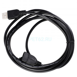 Кабель удлинитель USB Ergolux ELX-EC01P-USB ( (АМ)-USB (AF), 2м, PVC, Черный, Пакет)