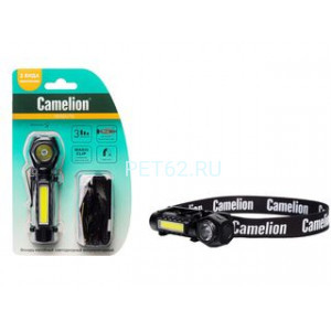 Фонарь налобный Camelion LED53409 (фонарь налоб, аккум 3,7В, черн, XPE+COB, 3 Вт, 3 реж, магнит, Type-C, блист)