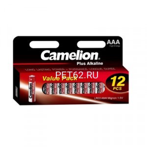 Батарейка алкалиновая  Camelion  LR03 Plus Alkaline BLOCK-12 (LR03-HP12, батарейка,1.5В)