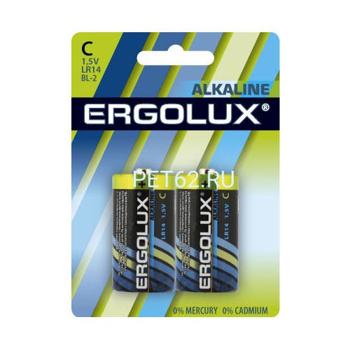 Батарейка Ergolux Alkaline BL-2 (C — LR14, 1.5В)